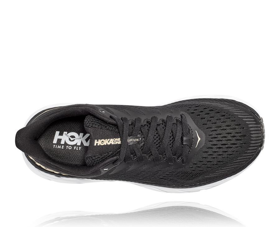 Hoka Australia One One Clifton 7 - Womens Running Shoes Black/White - GHNFV-6319